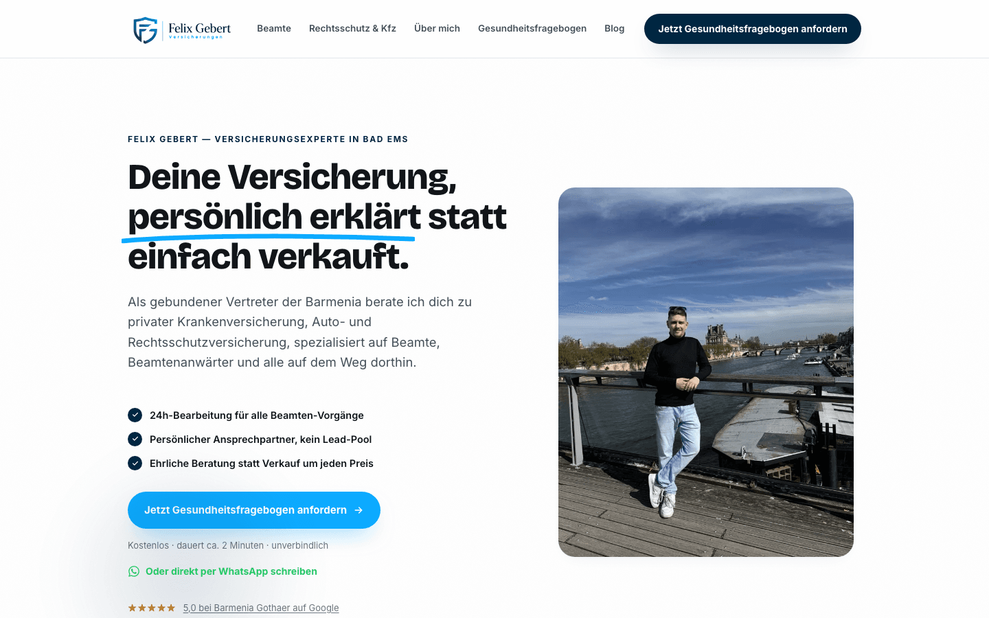 Website von Felix Gebert Versicherungen, Versicherungsmakler in Bad Ems