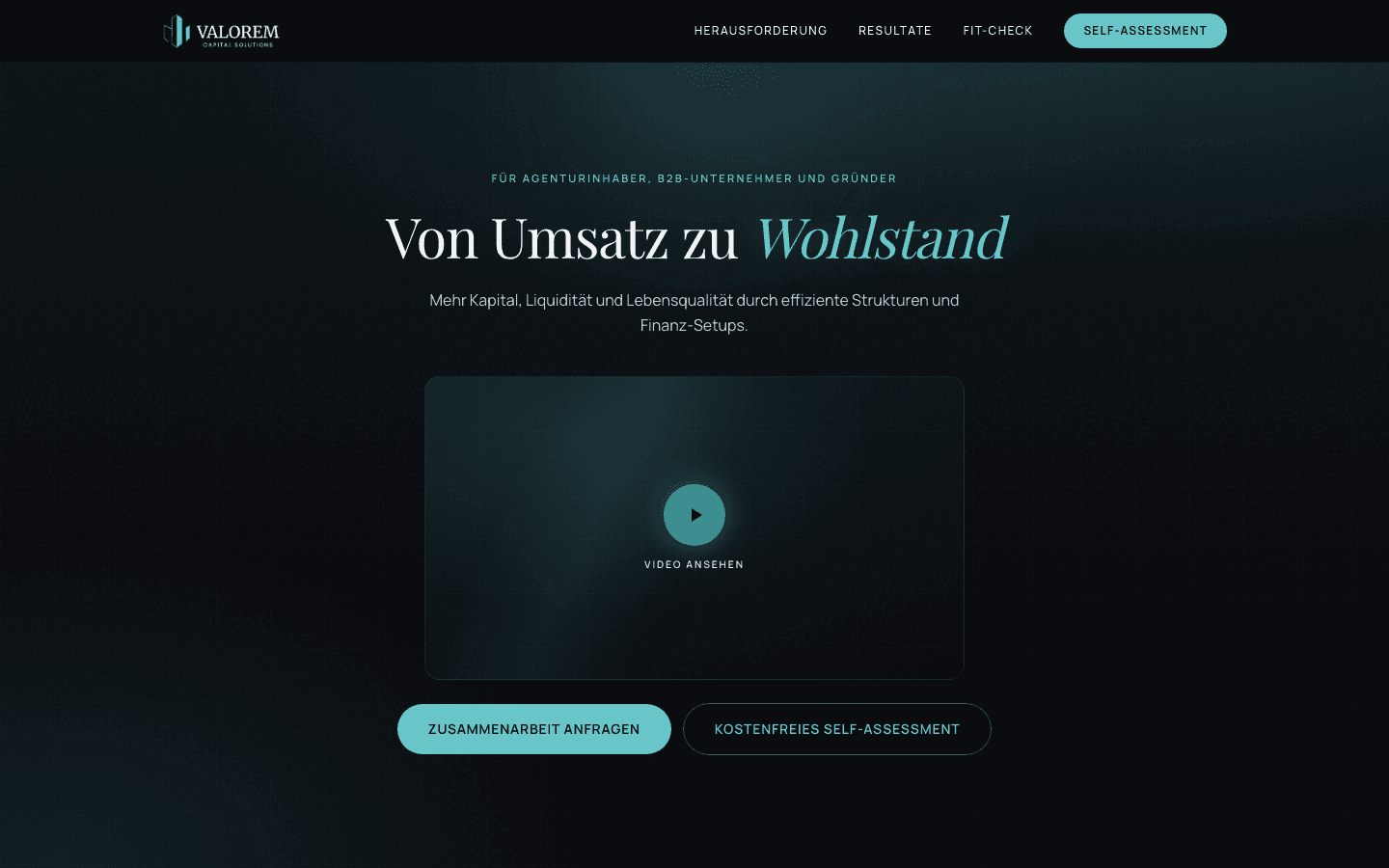 Website von Valorem Capital Solutions, Unternehmensberatung in Hamburg